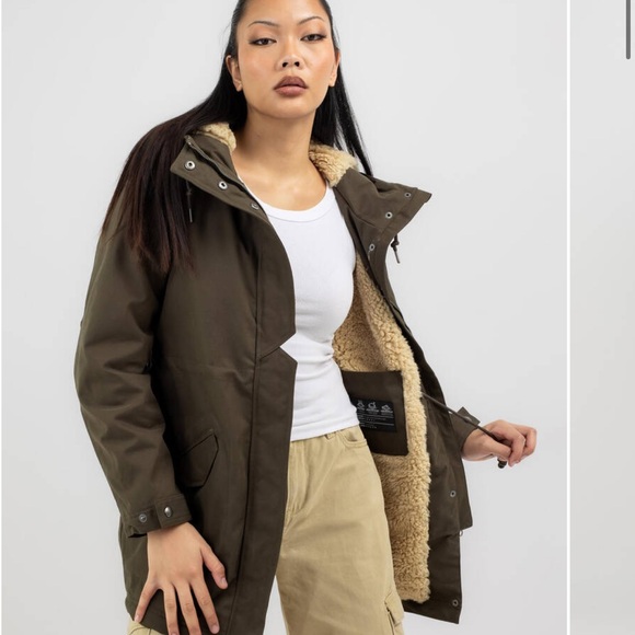 VOLCOM Less is More Sherpa Lined Hooded Weatherproof Jacket rust Orange - Picture 14 of 14